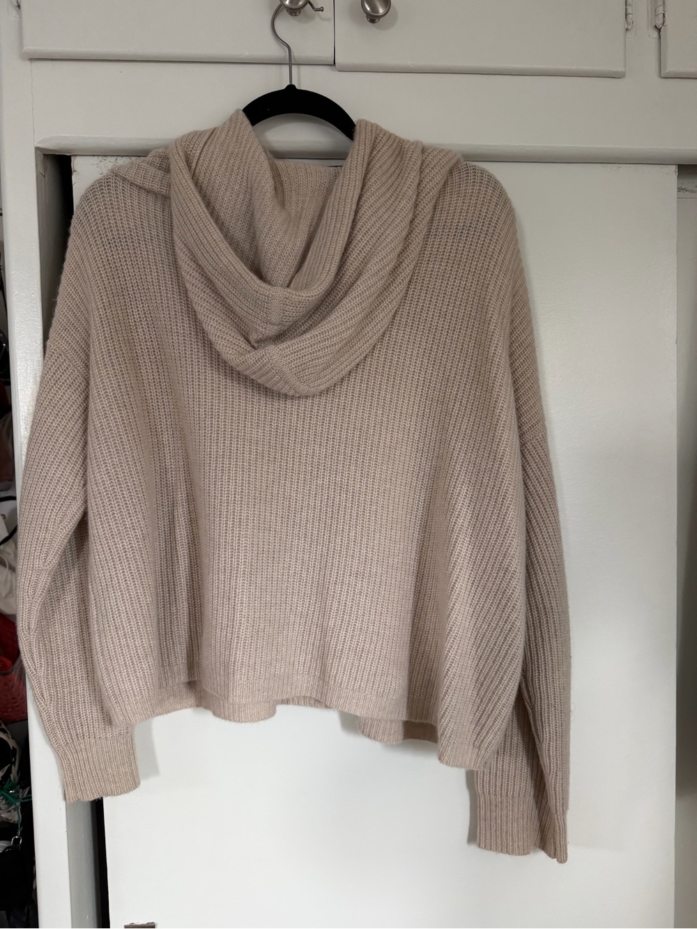 Jenni Kayne Cream Ribbed Cashmere Hoodie Sweater - Picture 6 of 6